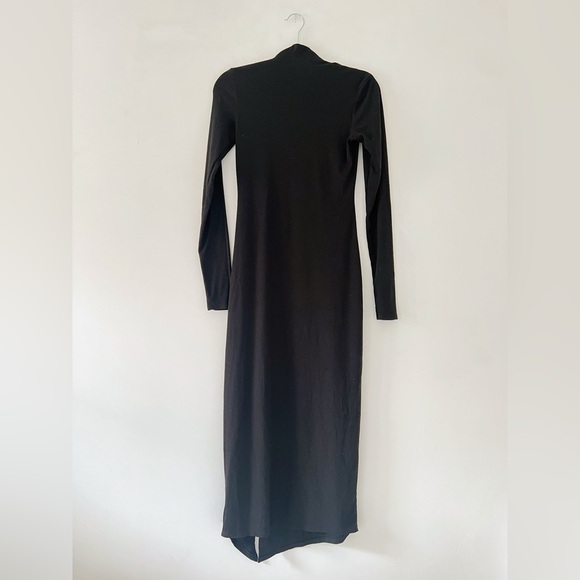 AFRM Joyce ribbed mockneck midi dress black long sleeve slit front bodycon small - Picture 7 of 9